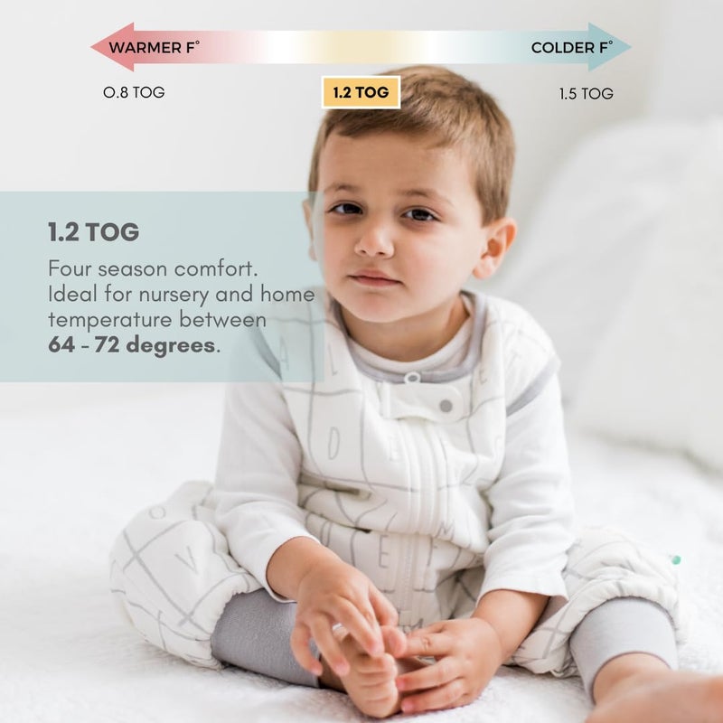 Tealbee Dreamsuit Toddler Sleep Sack with Feet - Walker Sleep Bag with Legs, Rayon made from Bamboo, All Season 1.2 TOG, 2-Way Zipper, 12m-2T - Alphabet - Image 4